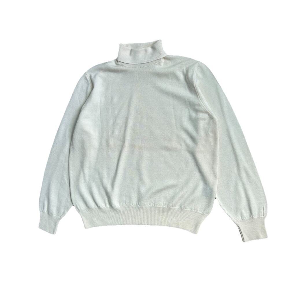 VTG Land’s End 100% Wool Women’s Knit Turtleneck Sweater Ivory Large Italy Made - Picture 2 of 6
